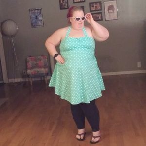 Mint and white polka dot fit-and-flare dress